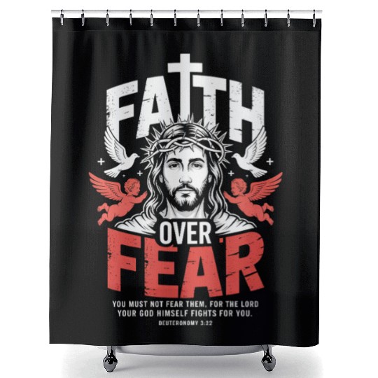Faith Over Fear Christian Streetwear Shower Curtains
