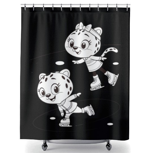 Black-and-White Leopard Cubs Ice Skating  Shower Curtains