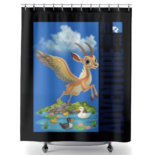 Flying Mythical Waterfowl with Adventure Theme Shower Curtains
