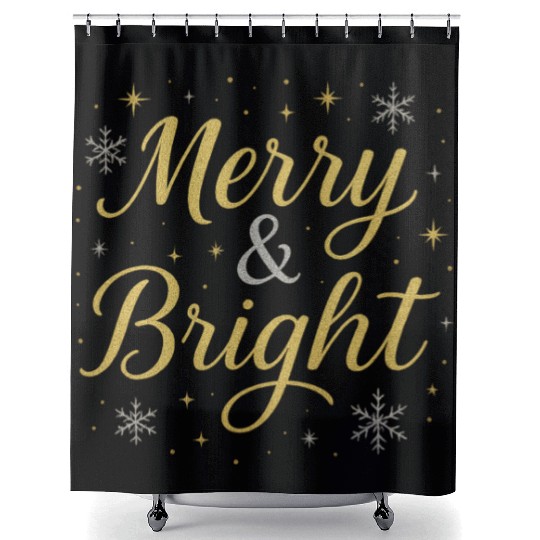 Festive Merry and Bright Holiday Design Shower Curtains