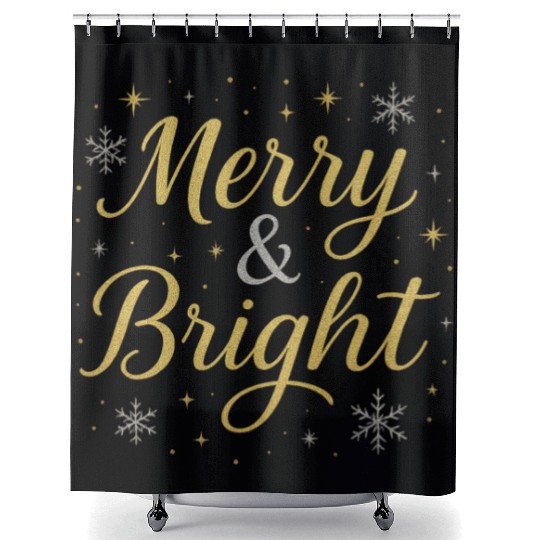 Festive Merry and Bright Holiday Design Shower Curtains
