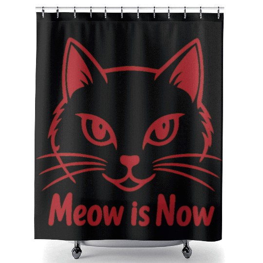 Elegant Cat Face with Bold Red Lines - Meow Is Now Shower Curtains