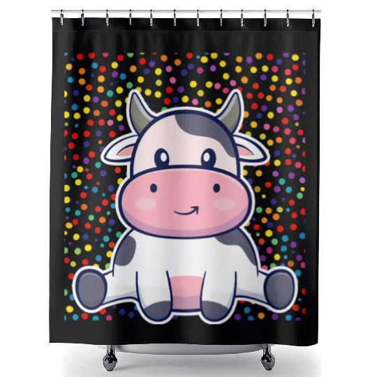Cute Cartoon Cow with Polka Dots Shower Curtains