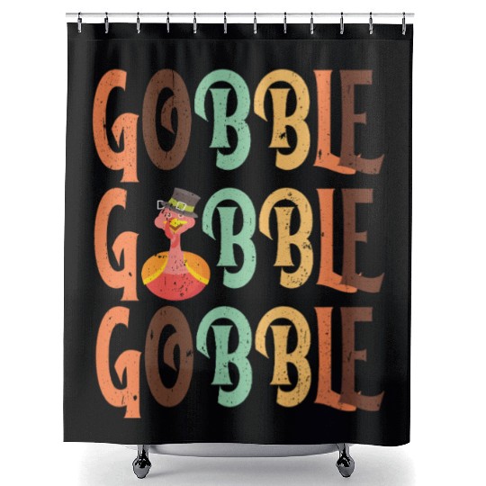 Festive Turkey and Gobble Text Pattern Shower Curtains