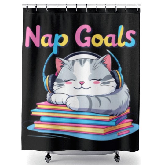 Cute Cat Nap Goals Design Shower Curtains