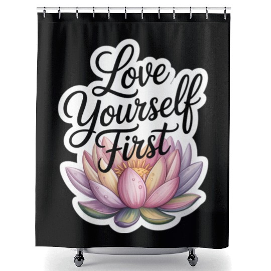 Inspirational Lotus Floral Affirmation Shower Curtains