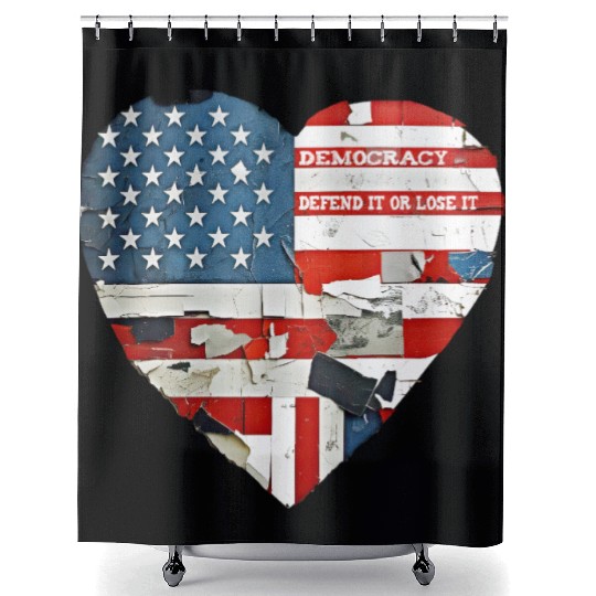 Democracy Defend It Or Lose It USA flag vintage  Shower Curtains
