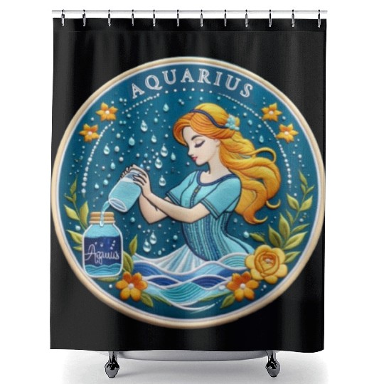 Aquarius Stylish Watercolor Zodiac Illustration Shower Curtains