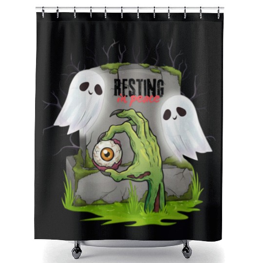 Spooky Graveyard with Ghosts and Eye Shower Curtains