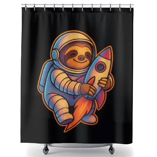 Joyful Sloth Astronaut Rocket Scene Shower Curtains