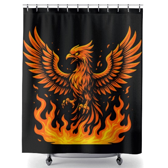 Fiery Phoenix Rising Illustration Shower Curtains