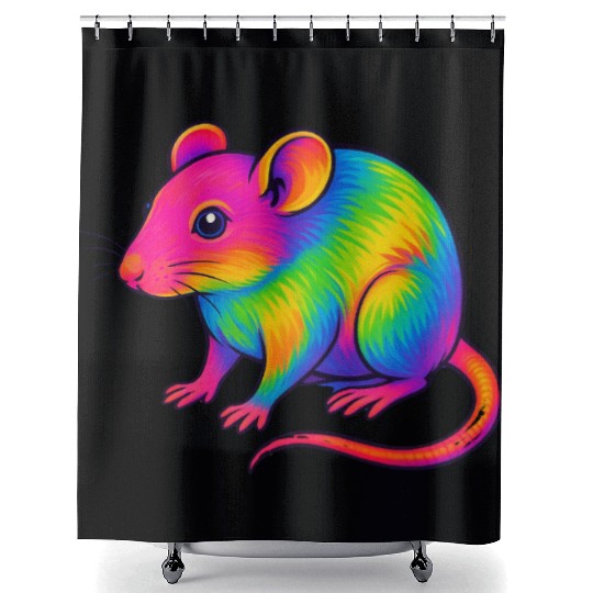 Vibrant Rainbow Rat Illustration Shower Curtains