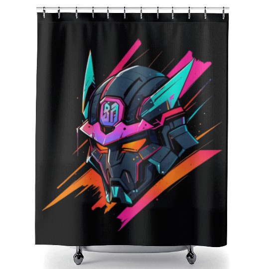 a high-tech warrior helmet Shower Curtains