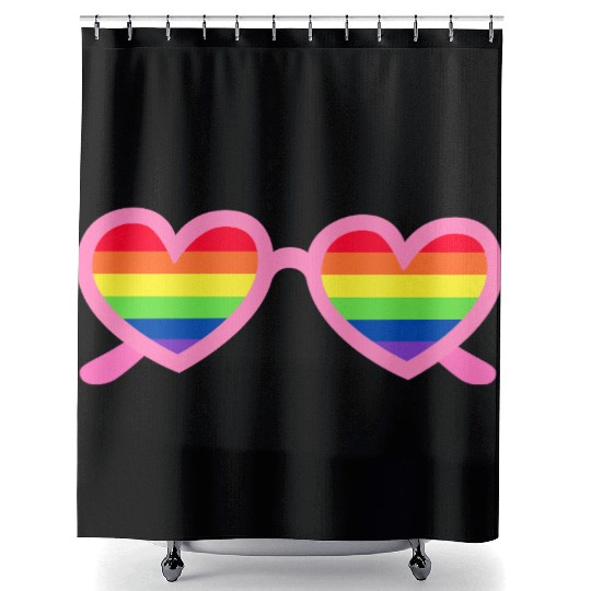 Rainbow Heart Sunglasses LGBTQ Shower Curtains