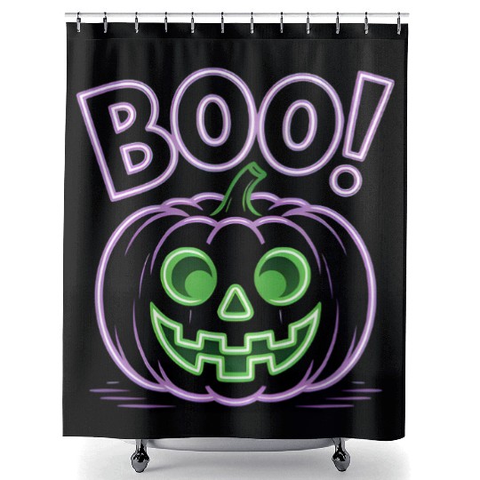 Neon Jack-O-Lantern Halloween Design Shower Curtains