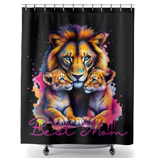 Colorful Lion Cubs and Mother Design Shower Curtains