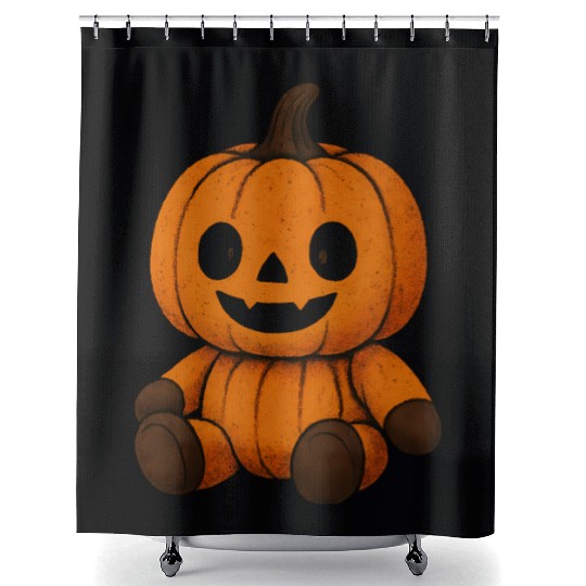 Pumpkin Plush Toy with Jack-o'-Lantern Face Shower Curtains