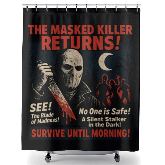 Masked Killer Returns Slasher Movie Poster Vintage Shower Curtains