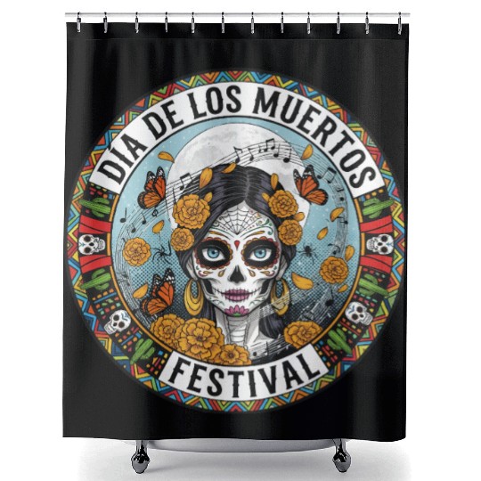 Vibrant Día de los Muertos Skull Shower Curtains