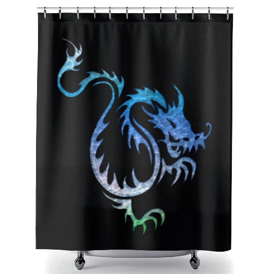Chinese Blue Water Dragon Shower Curtains