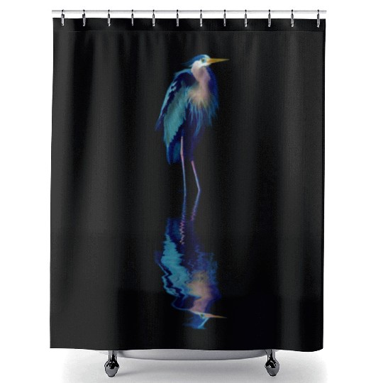 Great Blue Heron Stands Reflected Shower Curtains