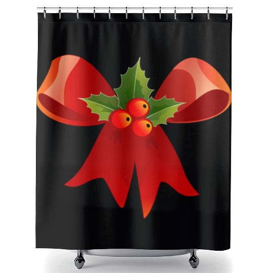 Christmas Bow with Holly Shower Curtains