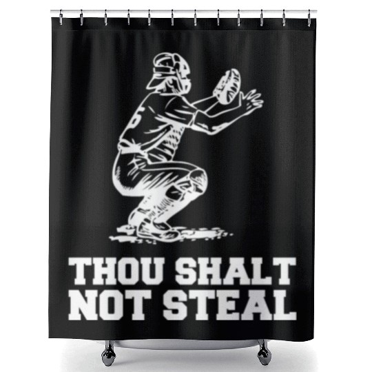 Thou Shalt Not Steal Baseball Catcher Joke Shower Curtains