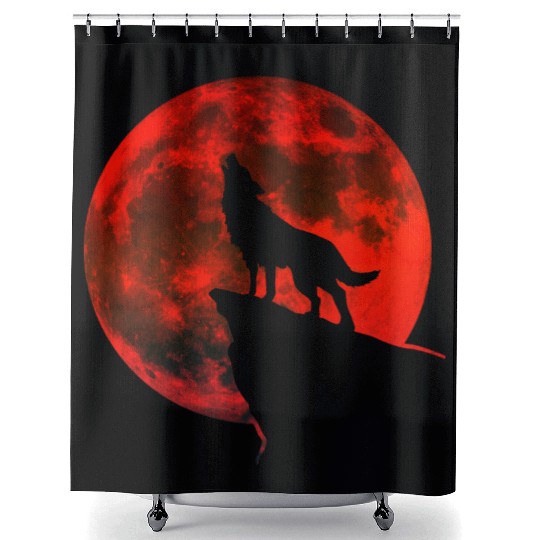Howling wolf full blood moon space galaxy gift dog Shower Curtains