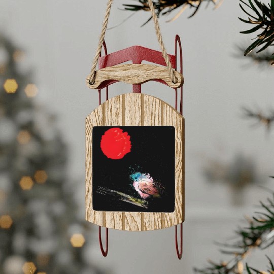Murakami Birds Red Moon Japenese Sled Ornaments