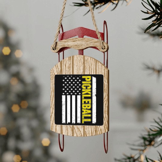 American Flag US Pickleball Funny Pickleball Sled Ornaments