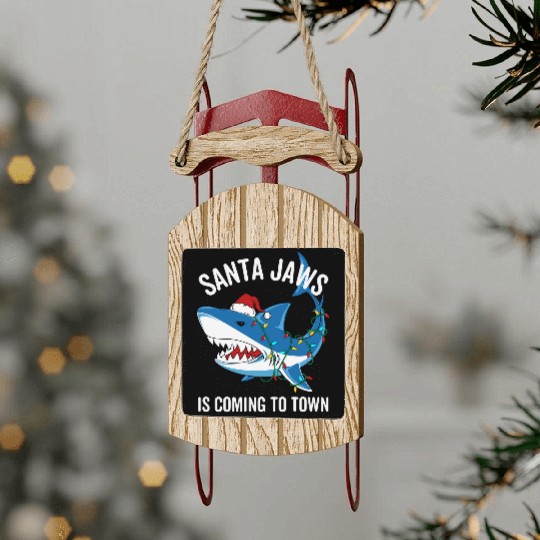 Santa Jaws Is Coming To Town Funny Christmas Shark Sled Ornaments
