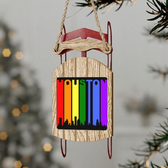 Houston Texas Rainbow Skyline LGBT Gay Pride Sled Ornaments