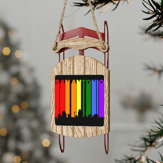 San Antonio Texas Gay Pride Rainbow Skyline Sled Ornaments