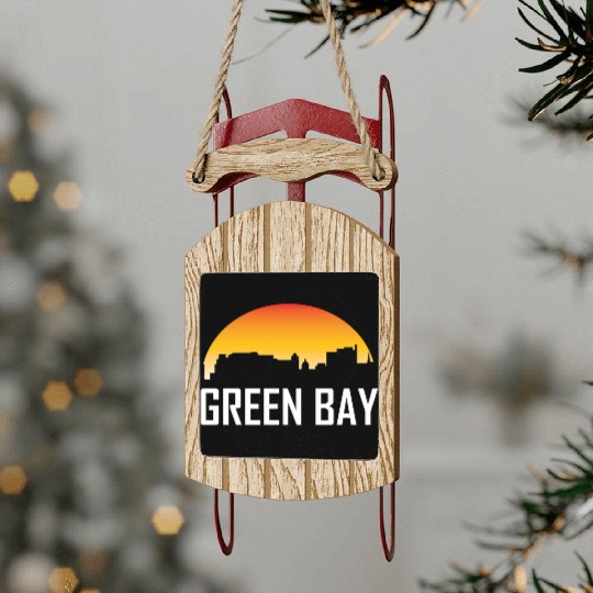 Green Bay Wisconsin Sunset Skyline Sled Ornaments