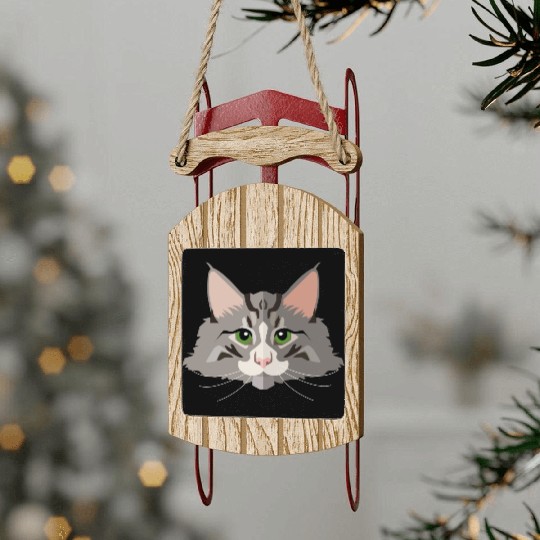 grey cat Sled Ornaments