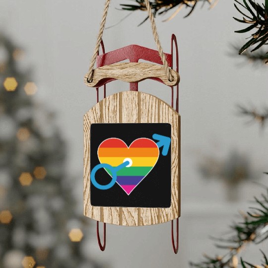 Rainbow heart male Sled Ornaments