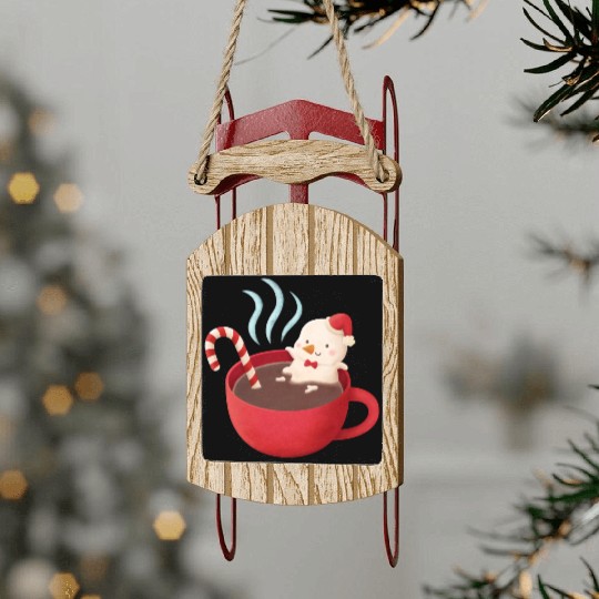 Cute Snowman in Hot Cocoa Sled Ornaments