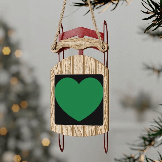 Dark Green Heart Sled Ornaments