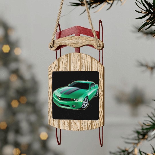 GREEN CHEVY CAMARO Sled Ornaments