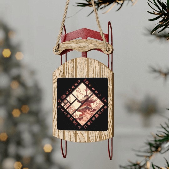 Geometric Japanese Karuta Autumn Poem Sled Ornaments