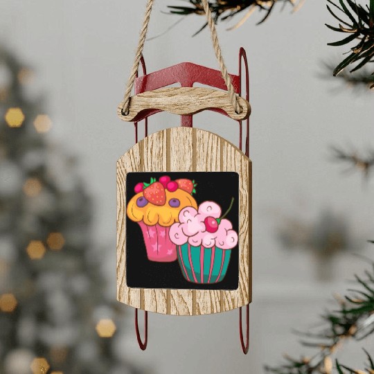 Cupcake Muffin Bakery Cake Candy Sweets Cookie Sled Ornaments