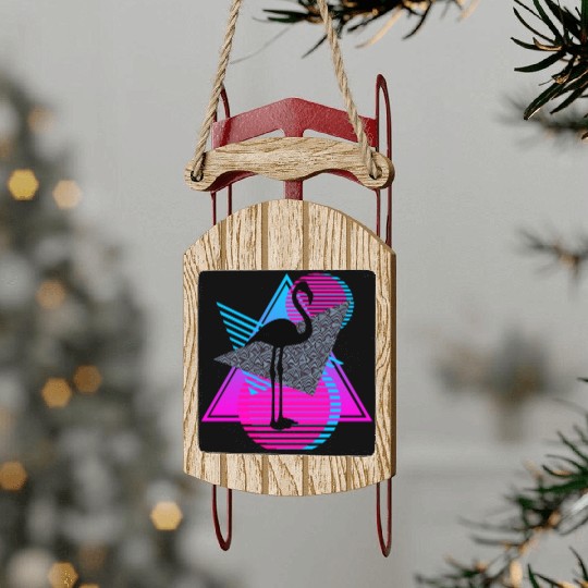 vaporwave aesthetics FLAMINGO 80s retro triangle Sled Ornaments
