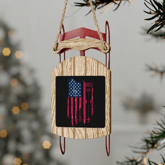 Patriotic Airplane Aviation Pilot American Flag Sled Ornaments