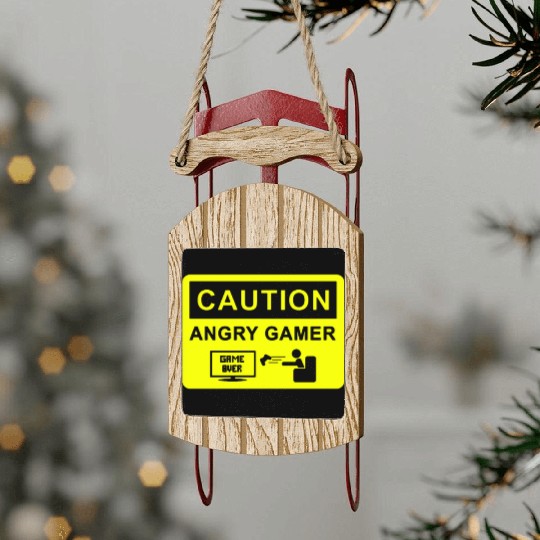 CAUTION ANGRY GAMER MENS FUNNY COD BATTLEFIELD GAM Sled Ornaments