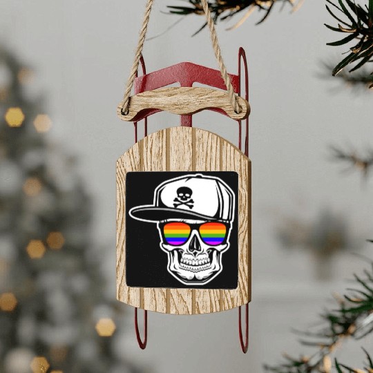 Gay Skull LGBT Old School Gay Pride Sunglasses Sled Ornaments