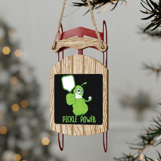 Pickleball Funny Pickle Power Sled Ornaments