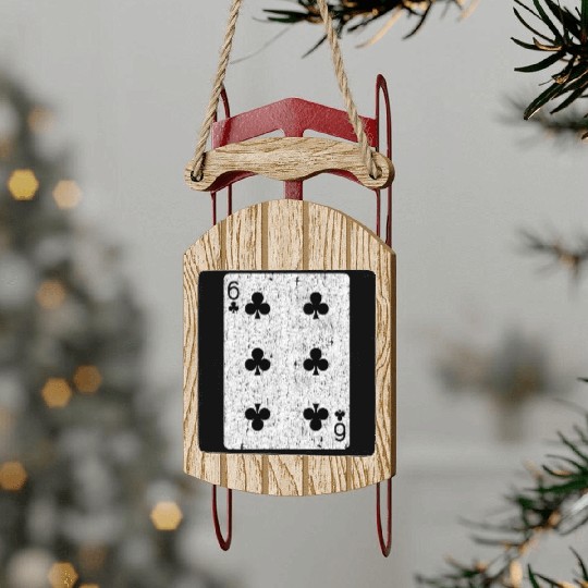 six of clubs playing card Sled Ornaments