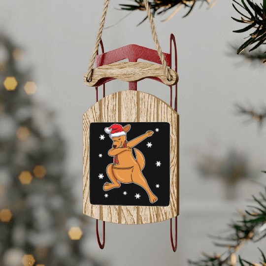 Kangaroo Australian Dabbing Xmas Christmas Present Sled Ornaments