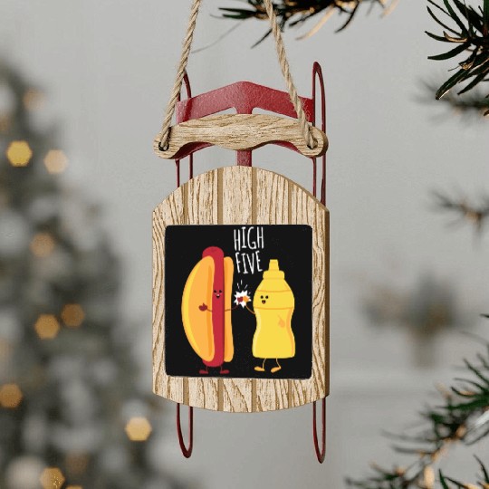 HOT DOG & MUSTARD HIGH FIVE Sled Ornaments