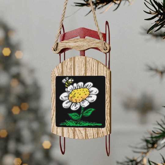 COMMON DAISY FLOWER Bee Cartoon Comic Sled Ornaments